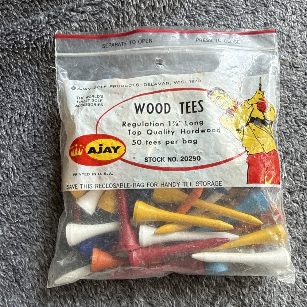1970 Vintage Ajay Wood Golf Tees (stock no. 20290) 1 7/8" 50 Ct. New